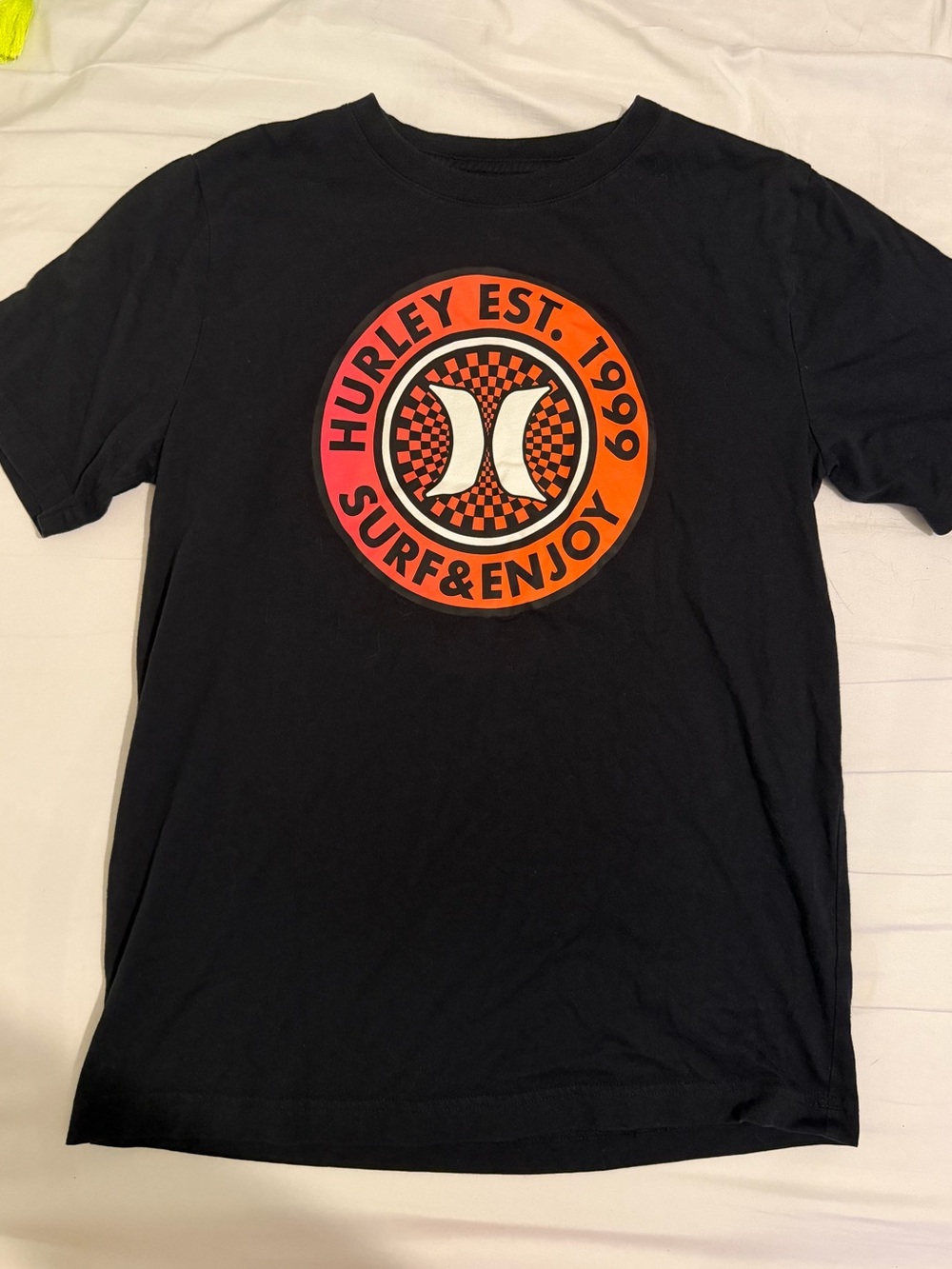 Hurley boys Black Short Sleeve Tee with Orange Surf Logo